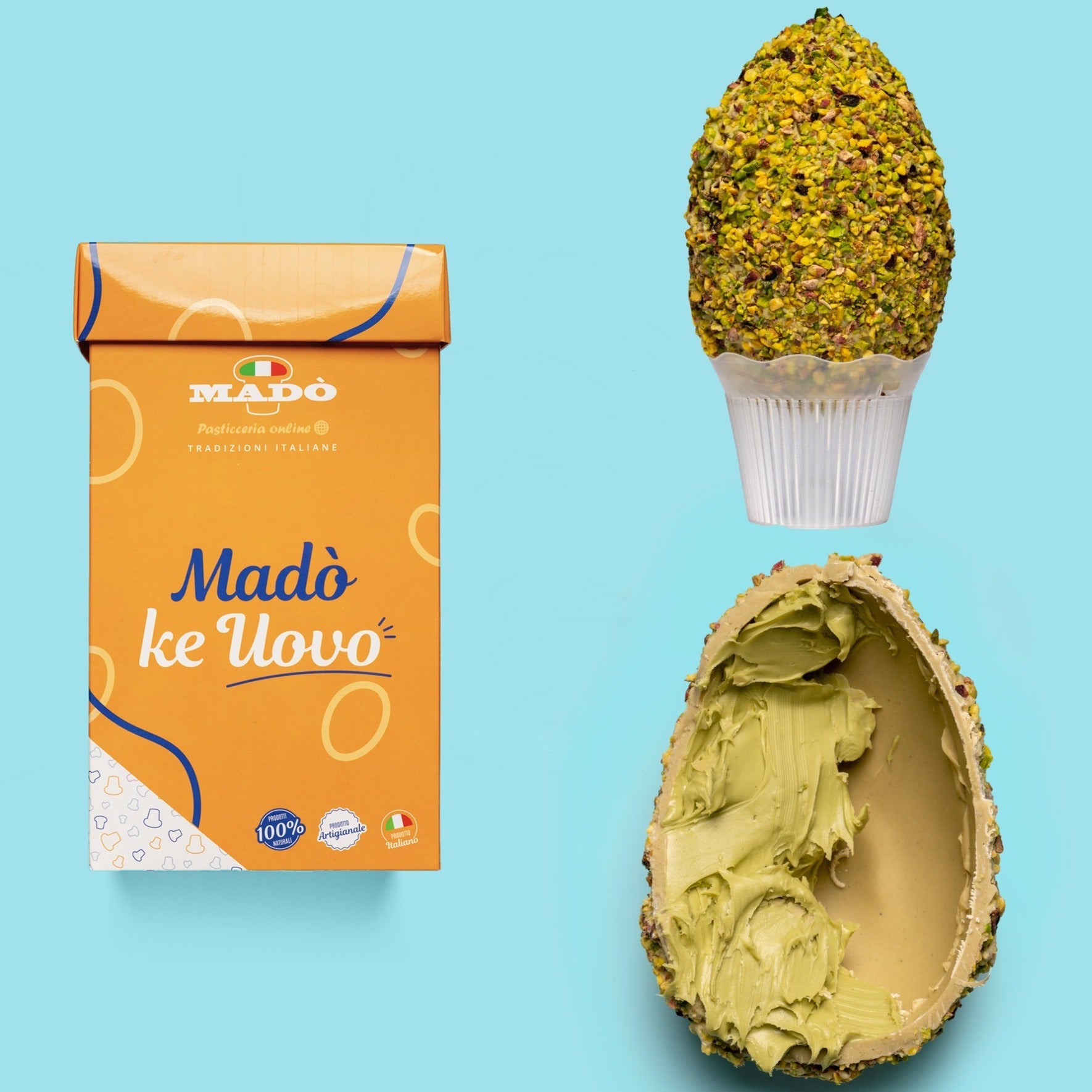 Uovo di Pasqua al pistacchio 650gr (con farcitura extra al suo interno di 200g di crema spalmabile) - Madò Pasticceria Online