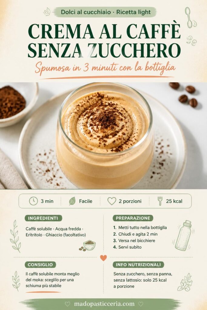 Crema al caffè senza zucchero spumosa in un bicchiere, preparata con il metodo della bottiglia