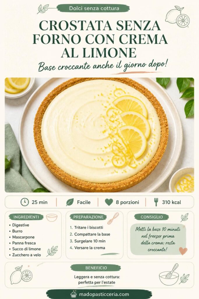 Crostata senza forno con crema al limone e base di biscotti croccante - ricetta no-bake