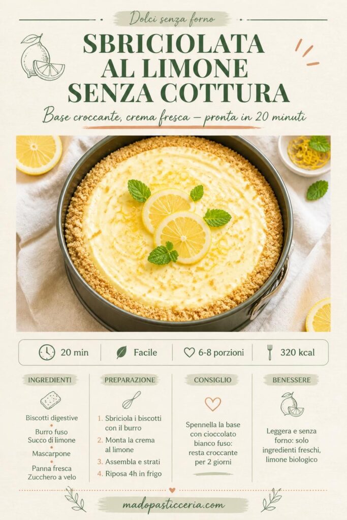 Sbriciolata al limone senza cottura: base croccante e crema fresca — pin Pinterest